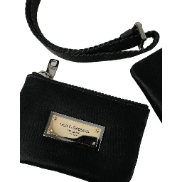 Black Nylon Logo Plaque Keyring Pouch Clutch Bag