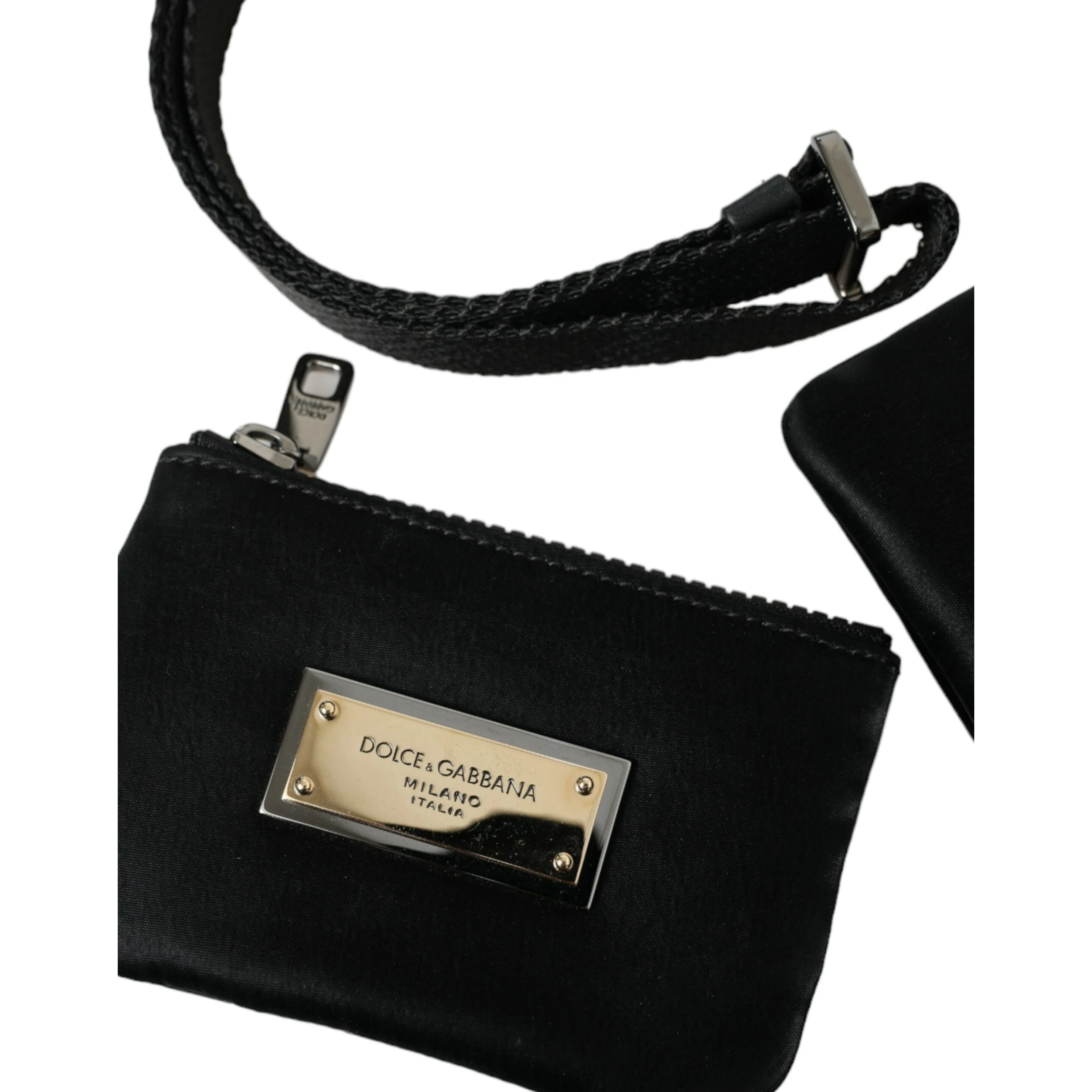 Black Nylon Logo Plaque Keyring Pouch Clutch Bag