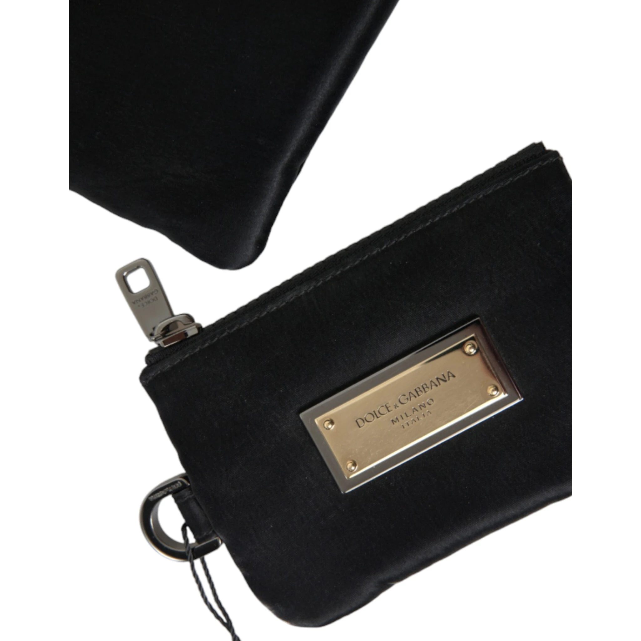 Black Nylon Logo Plaque Keyring Pouch Clutch Bag