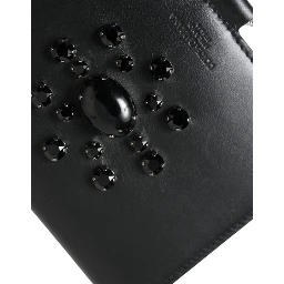 Black Leather Crystal Embellished Card Holder Wallet