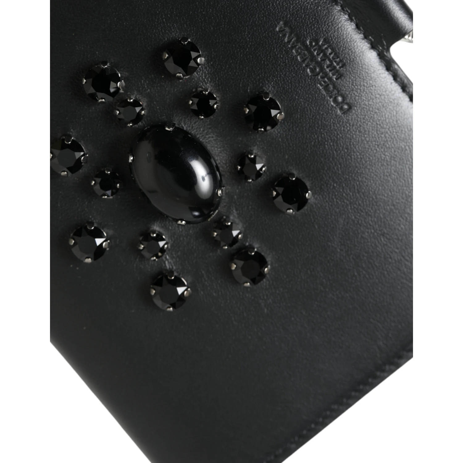Black Leather Crystal Embellished Card Holder Wallet