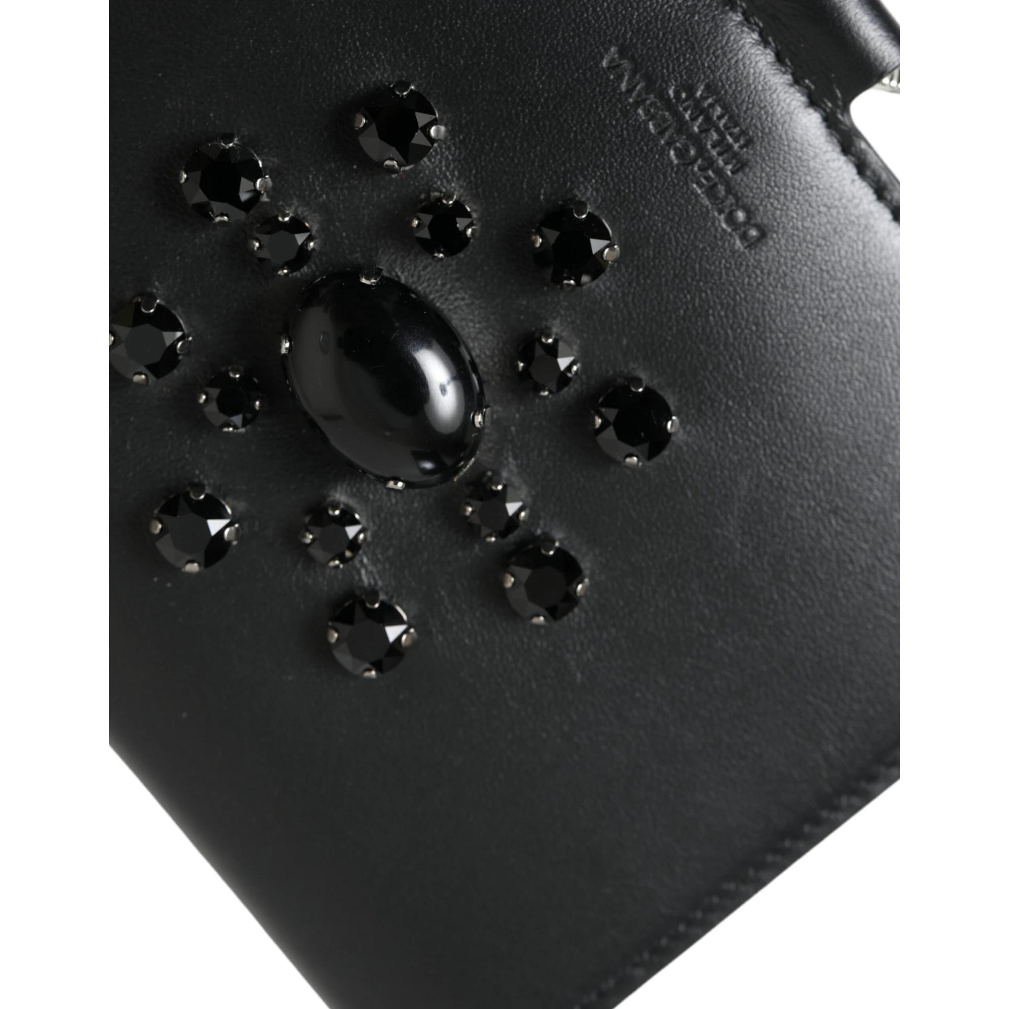 Black Leather Crystal Embellished Card Holder Wallet