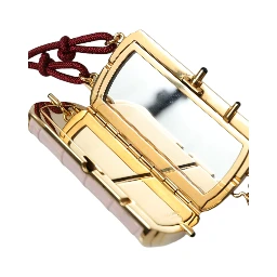 Pink Exotic Leather Mini Mirror Tassel Makeup Bag