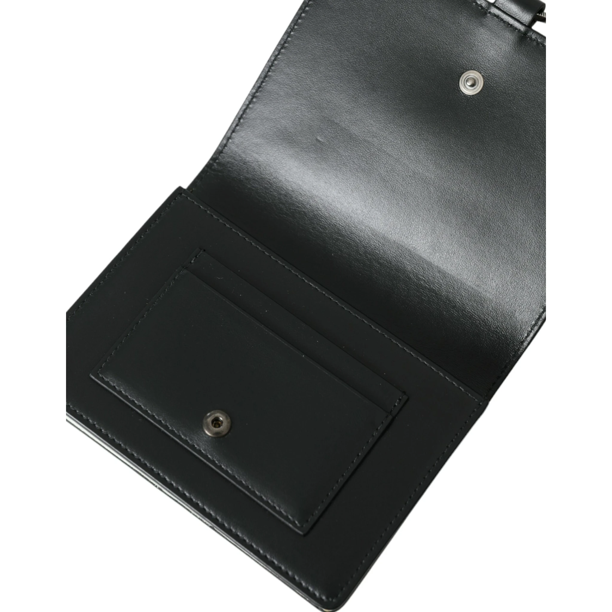 Black White Leather Crystal Embellished Cardholder Wallet