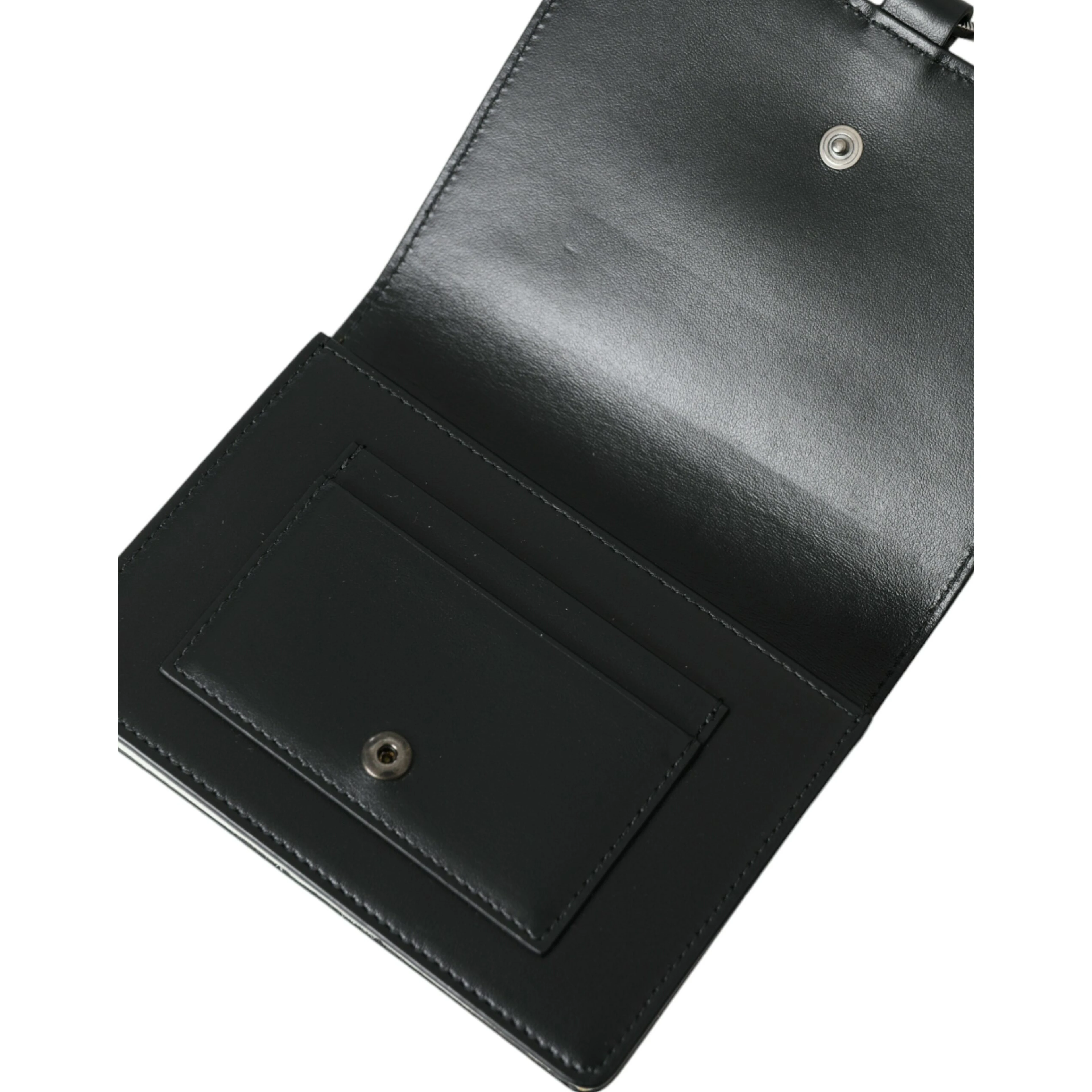 Black White Leather Crystal Embellished Cardholder Wallet