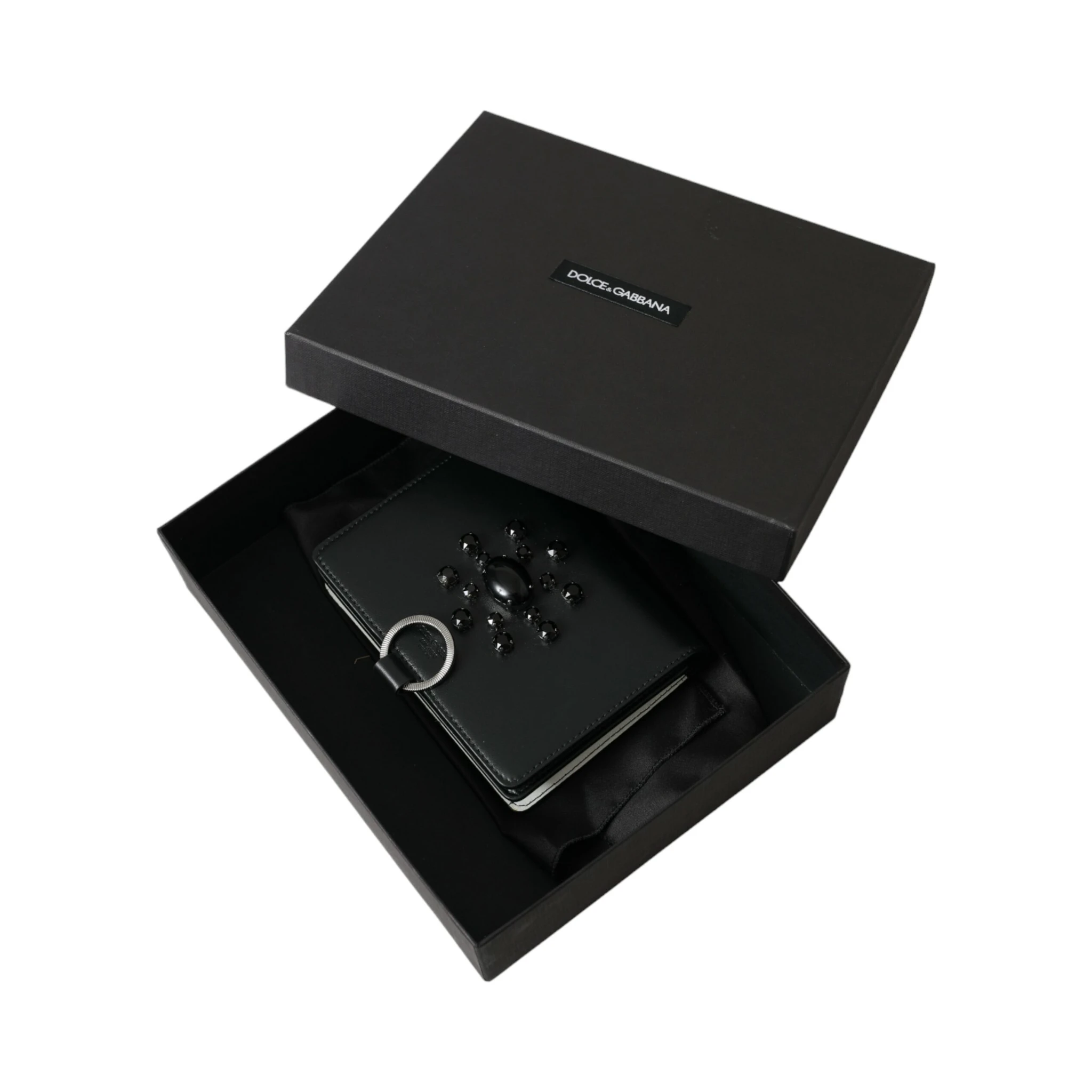 Black White Leather Crystal Embellished Cardholder Wallet