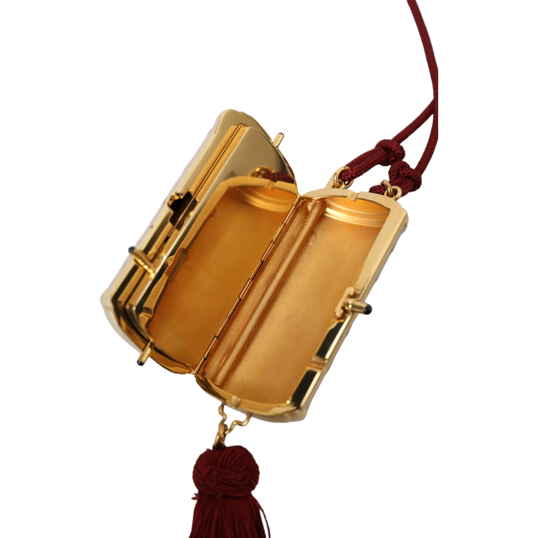 Pink Exotic Leather Mini Mirror Tassel Makeup Bag