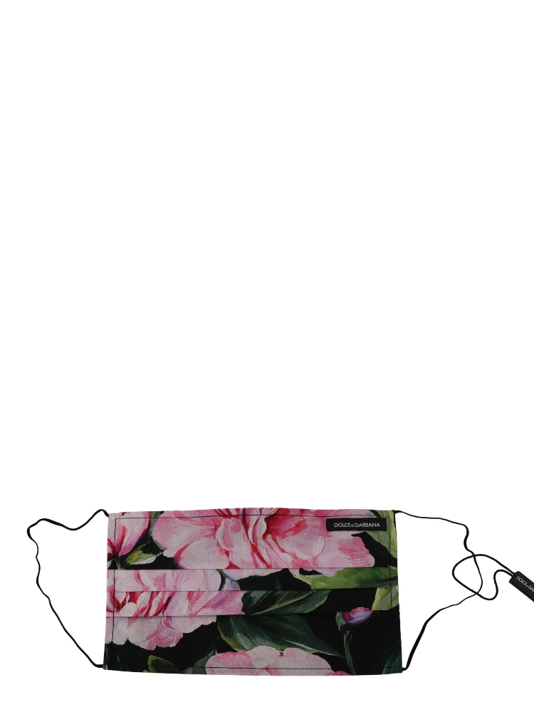 Black Floral Pleated Elastic Ear Strap Face Mask