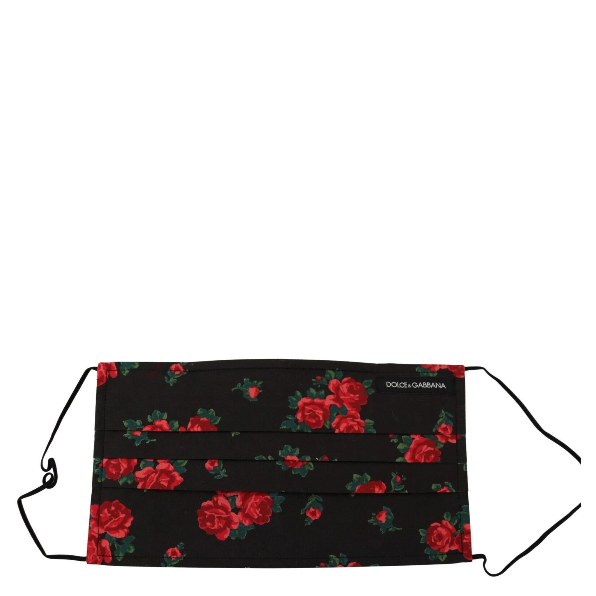 Black Floral Pleated Elastic Ear Strap One Size Face Mask