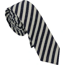 White Blue Striped Classic Adjustable Men Silk Tie