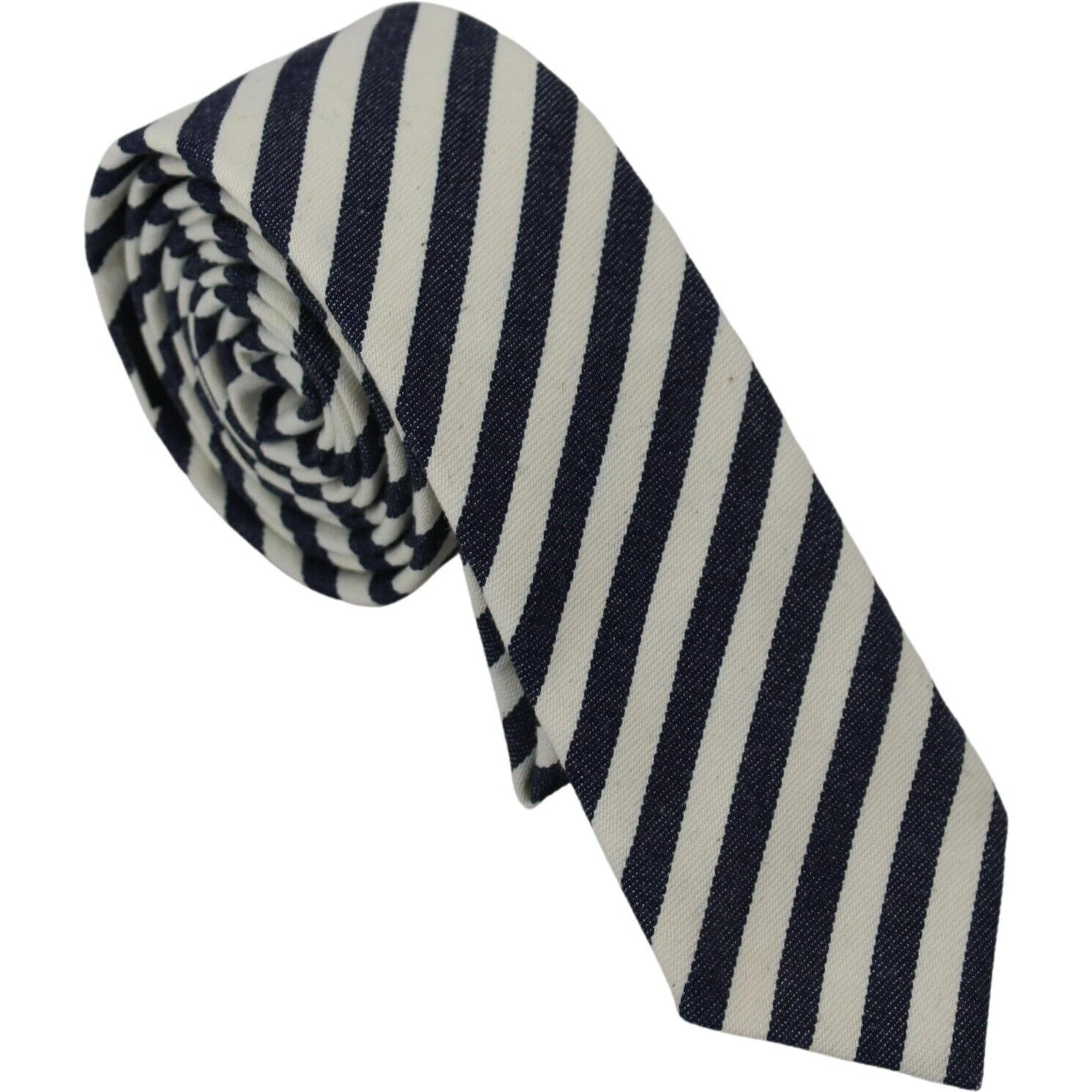 White Blue Striped Classic Adjustable Men Silk Tie