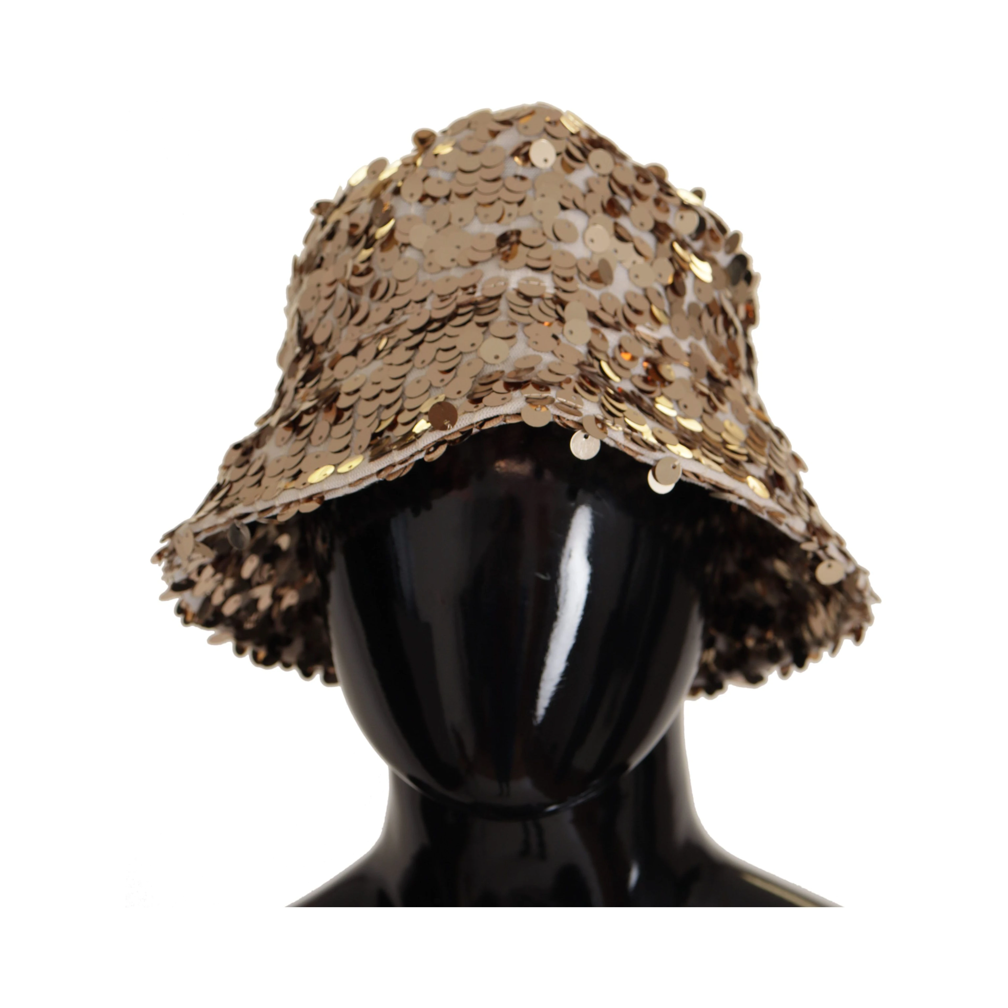 Gold Silk Sequin Embellished Designer Brim Bucket Hat