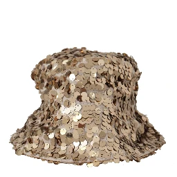 Gold Silk Sequin Embellished Designer Brim Bucket Hat