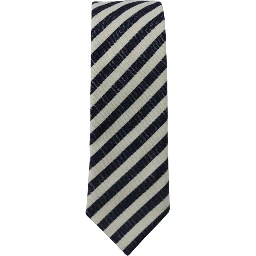 White Blue Striped Classic Adjustable Men Silk Tie