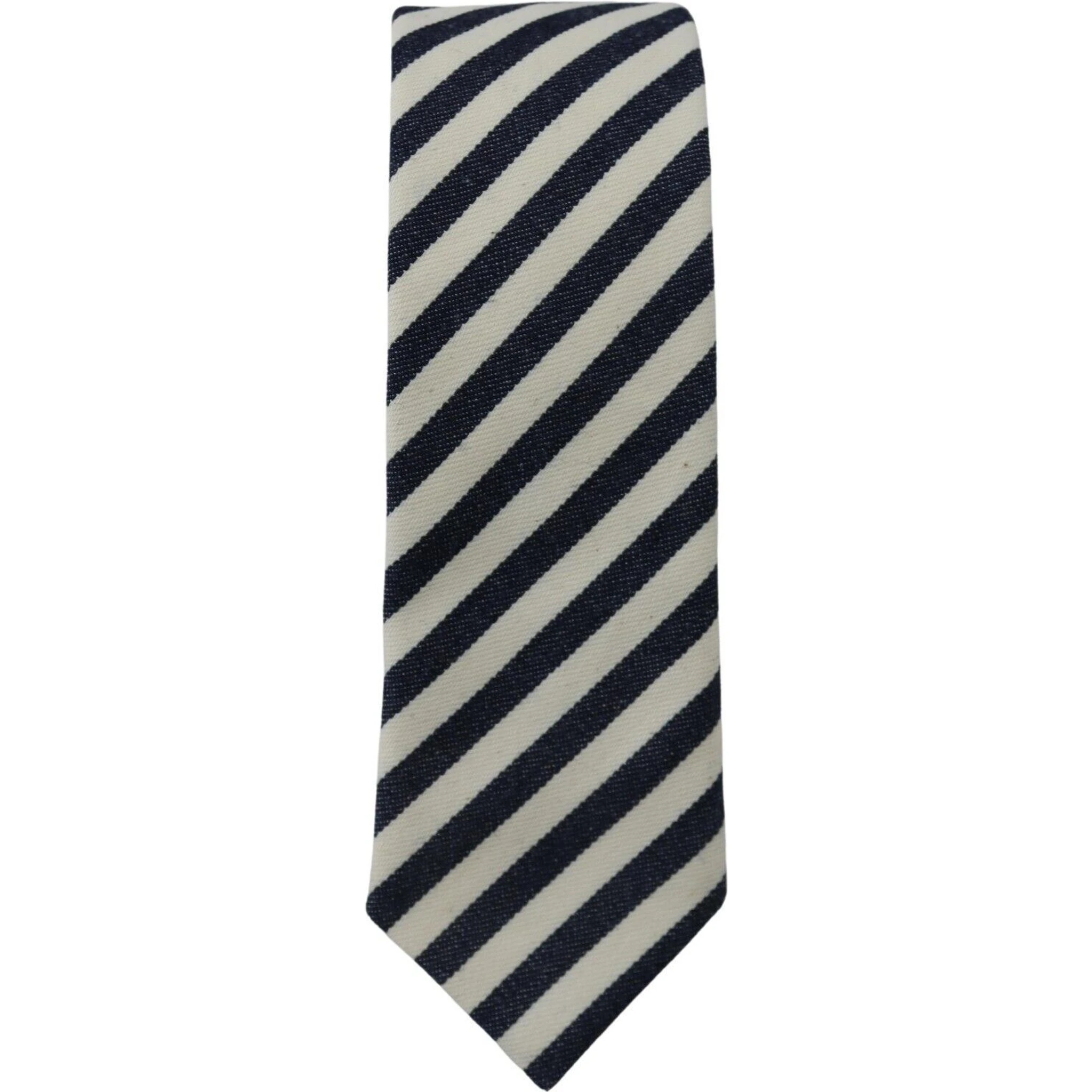 White Blue Striped Classic Adjustable Men Silk Tie