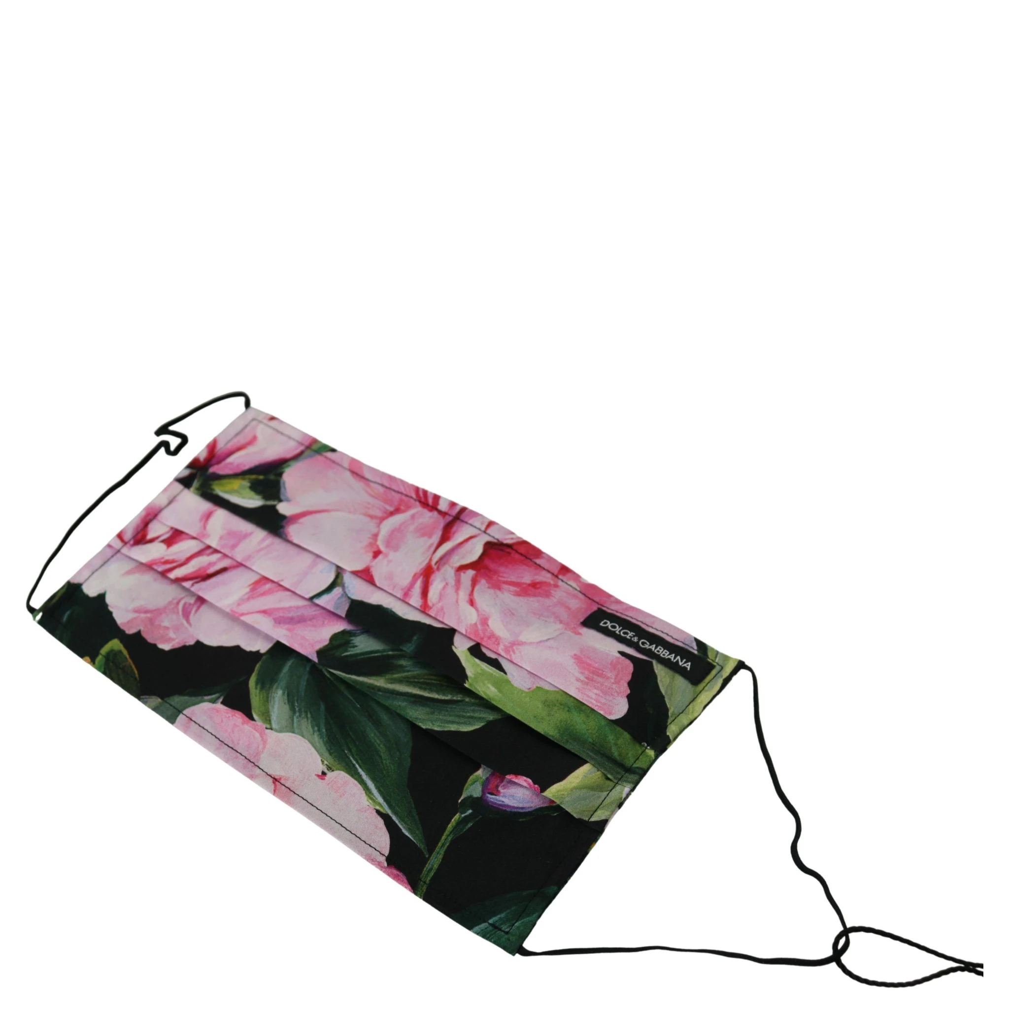 Black Floral Pleated Elastic Ear Strap Face Mask