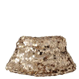 Gold Silk Sequin Embellished Designer Brim Bucket Hat