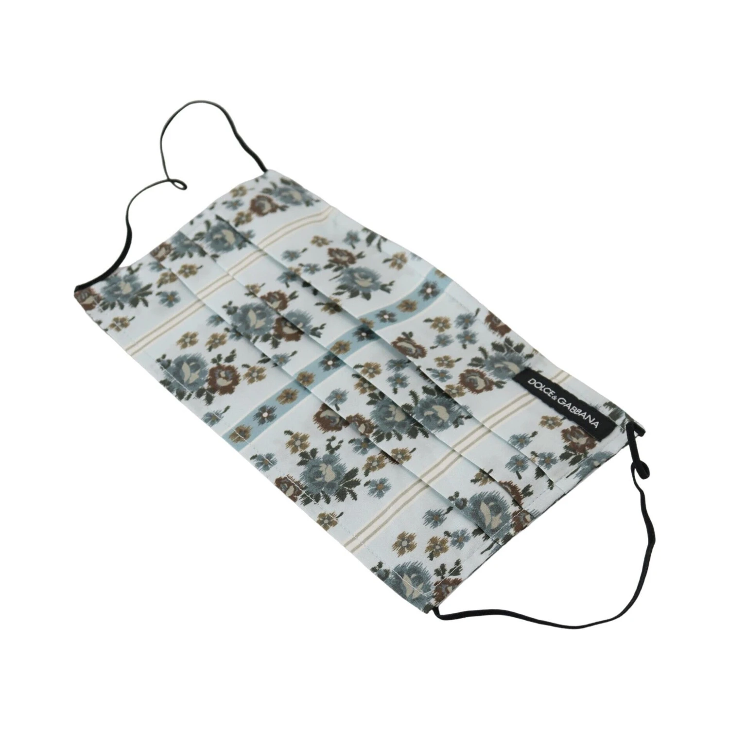 White Floral Cotton Pleated Elastic Ear Strap Face Mask