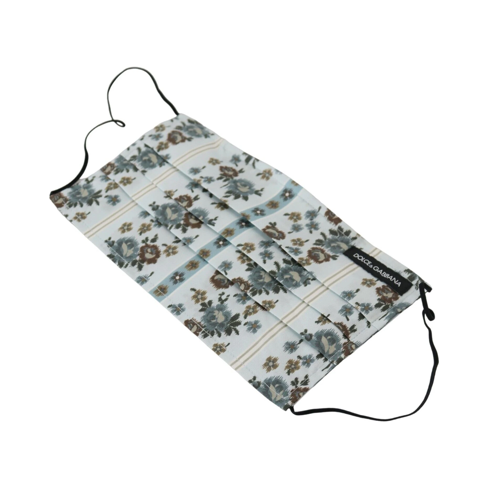 White Floral Cotton Pleated Elastic Ear Strap Face Mask