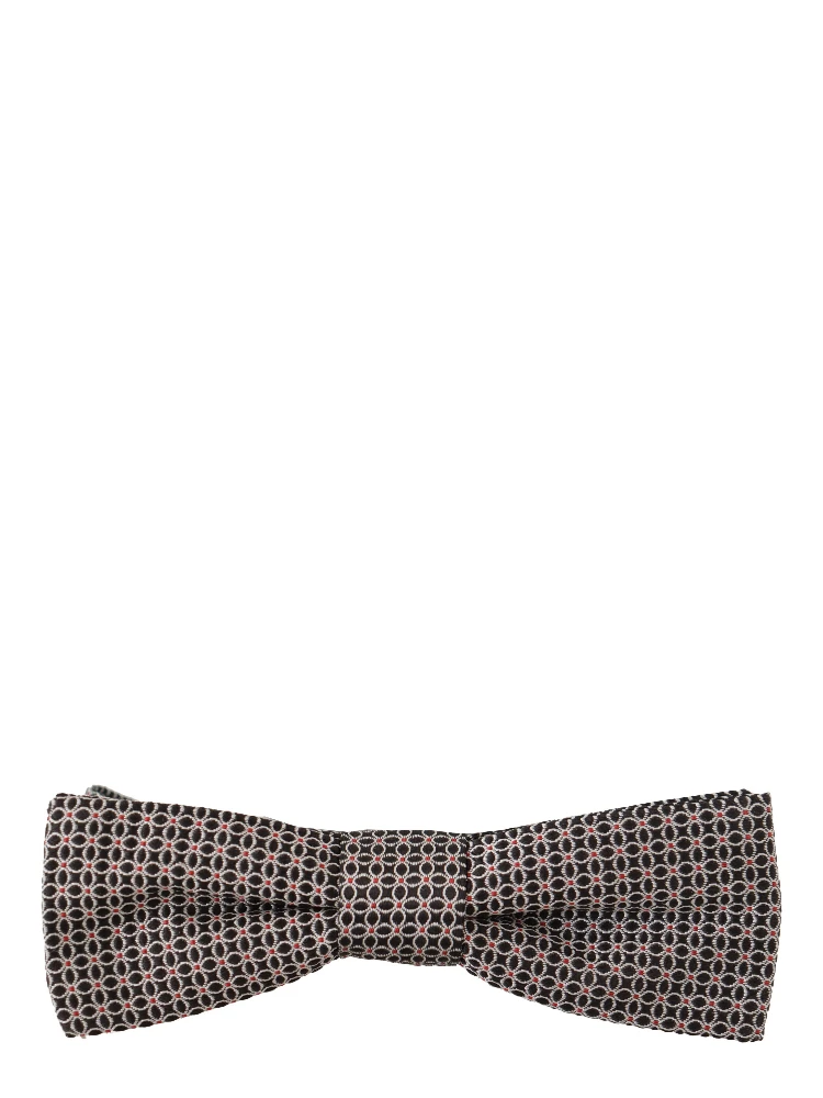 Black White Flower Pattern Silk Neck Papillon Tie
