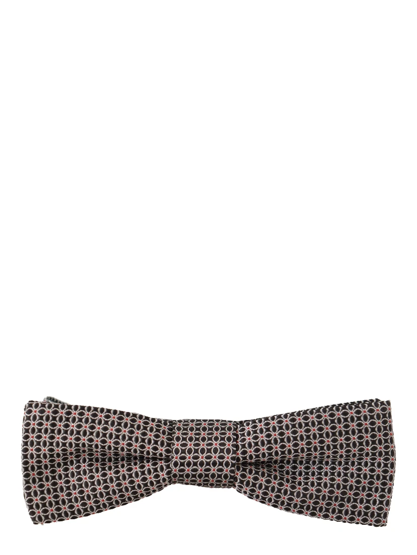 Black White Flower Pattern Silk Neck Papillon Tie