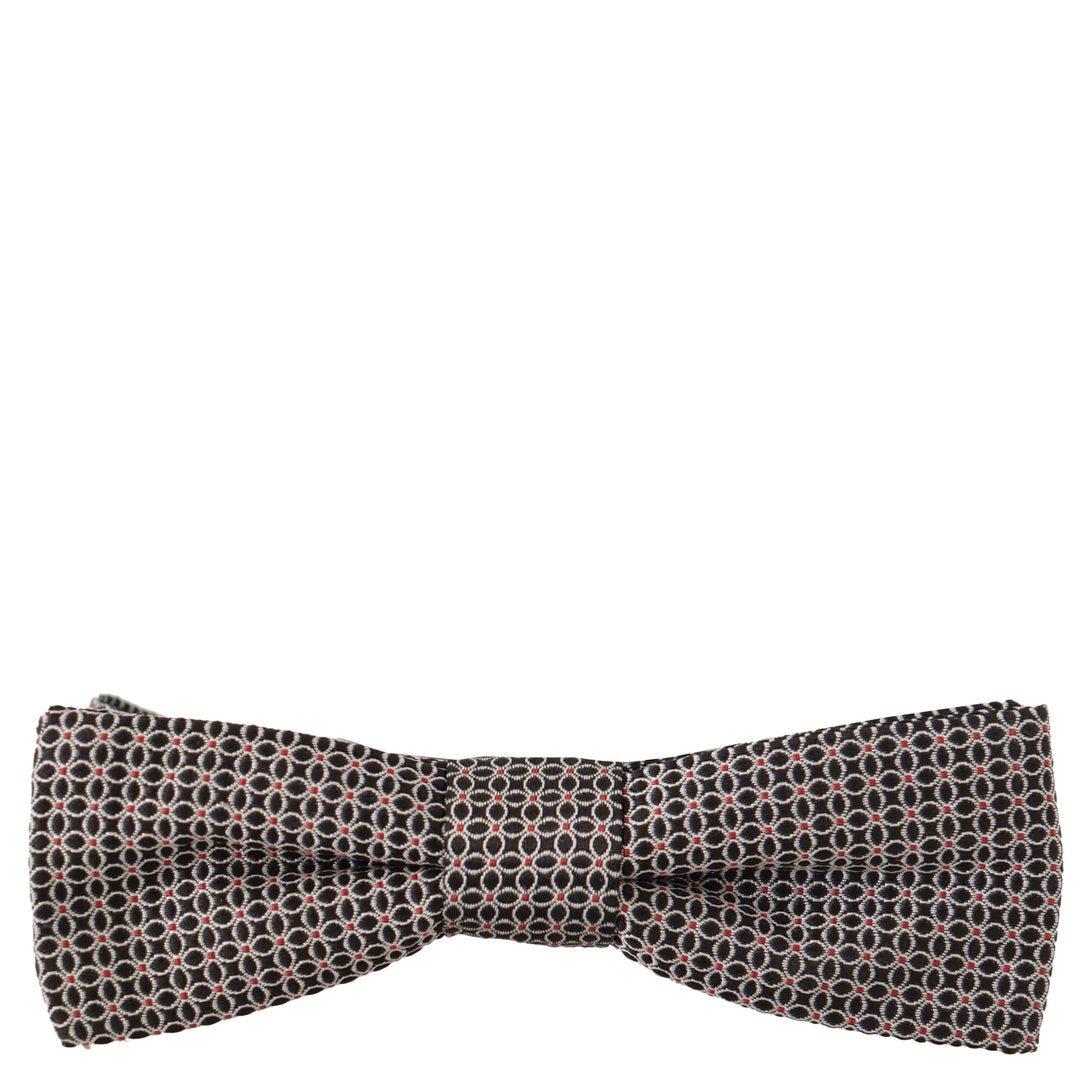 Black White Flower Pattern Silk Neck Papillon Tie