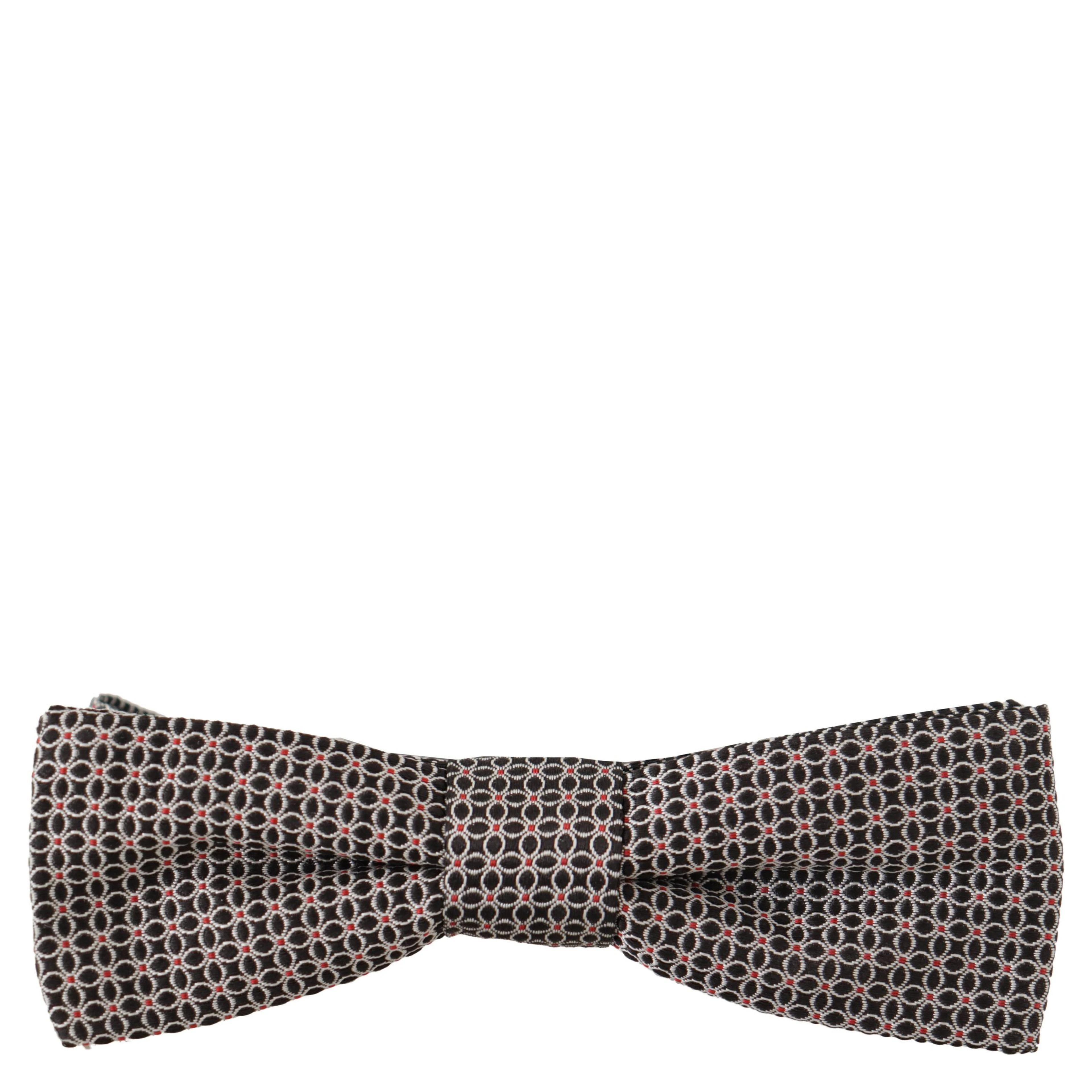 Black White Flower Pattern Silk Neck Papillon Tie