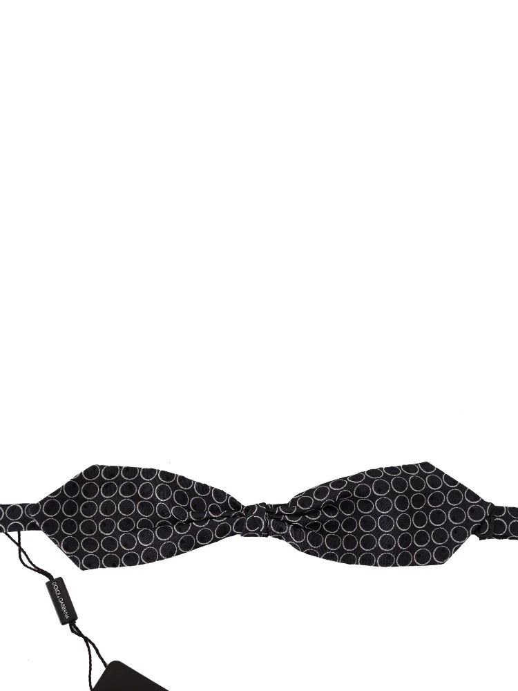 Black White Round 100% Silk Neck Papillon  Tie