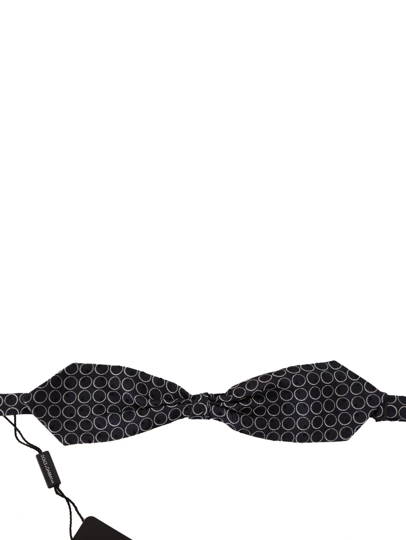 Black White Round 100% Silk Neck Papillon  Tie