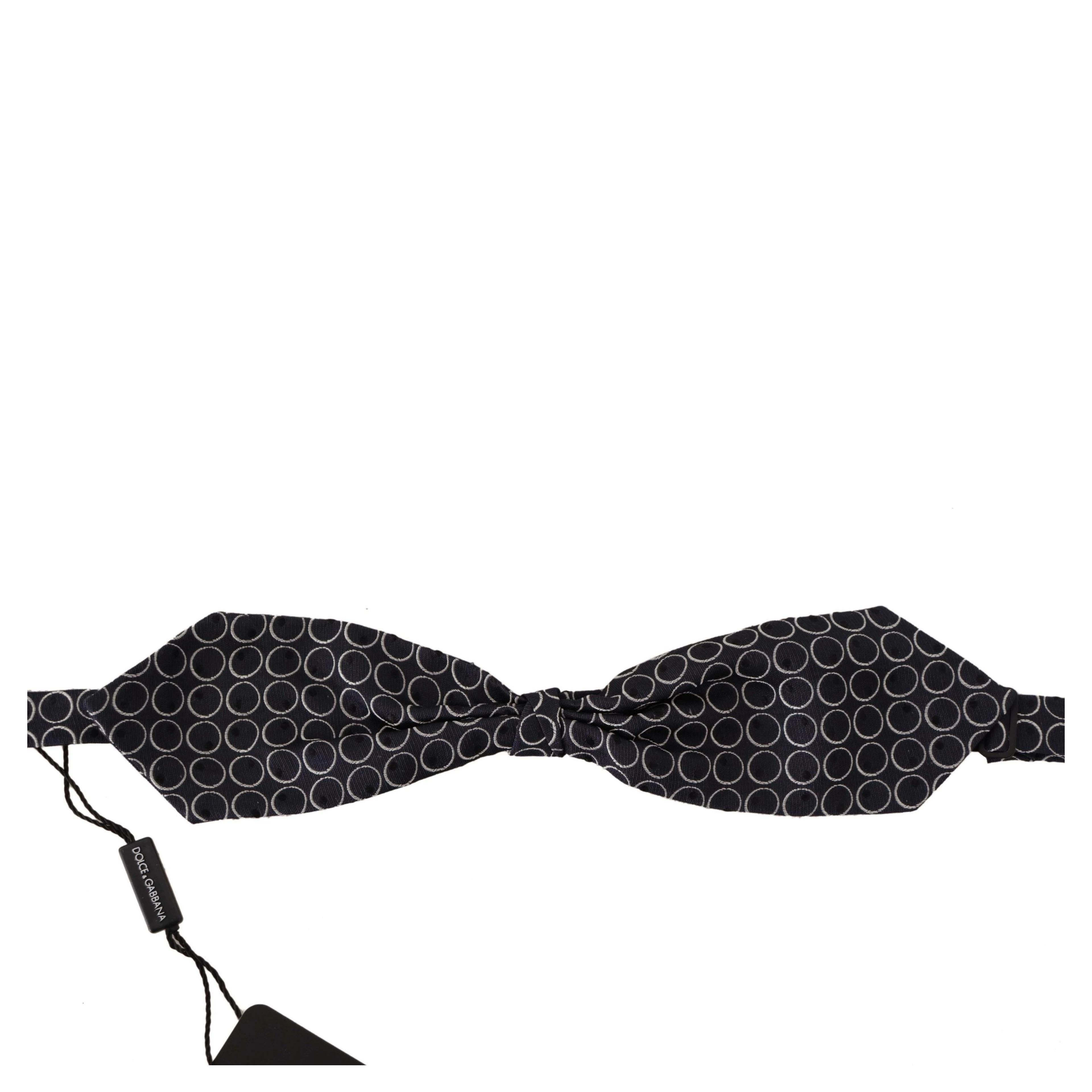 Black White Round 100% Silk Neck Papillon  Tie
