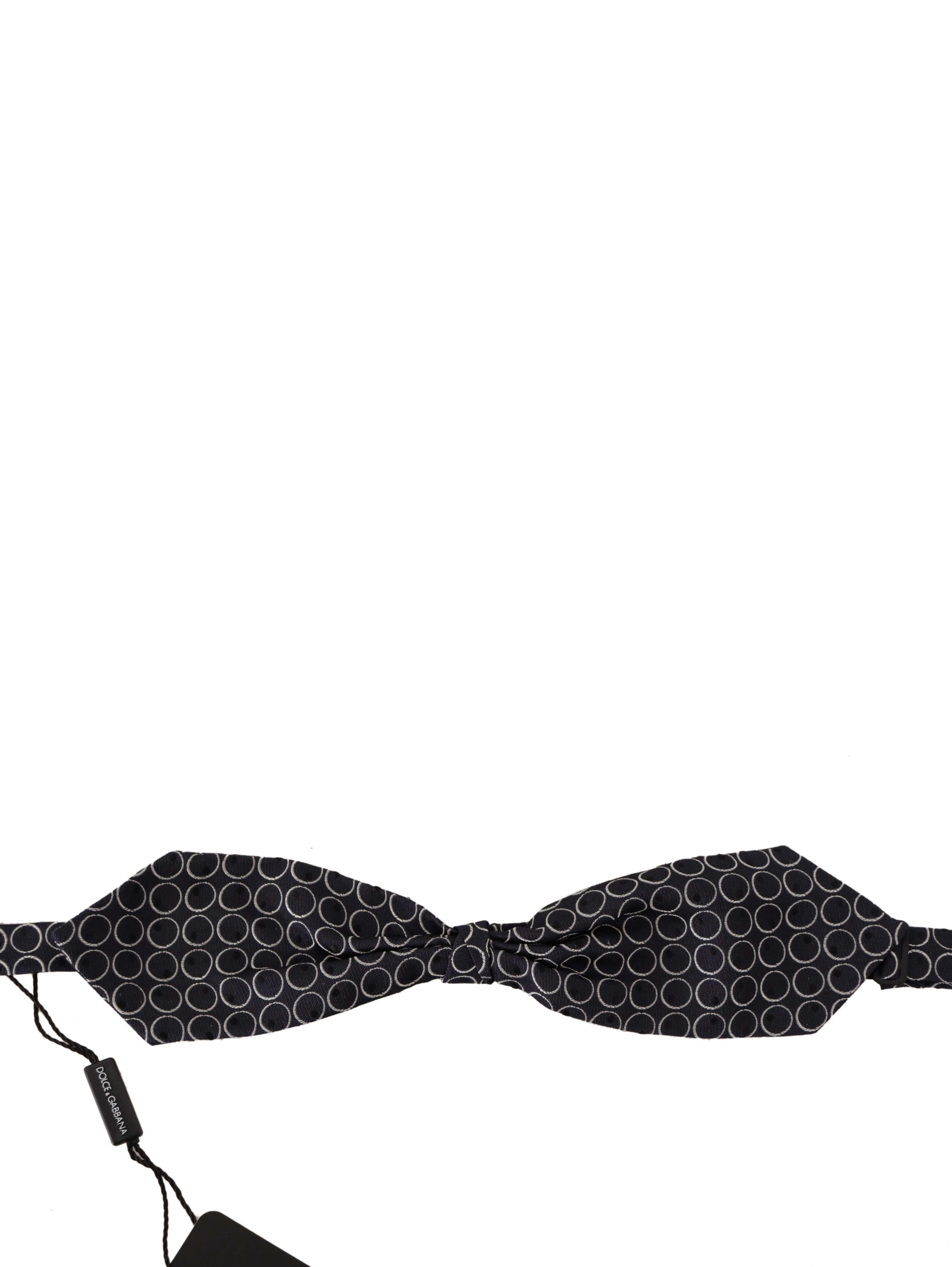 Black White Round 100% Silk Neck Papillon  Tie
