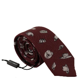Maroon Hat Pattern 100% Silk Adjustable Accessory Tie