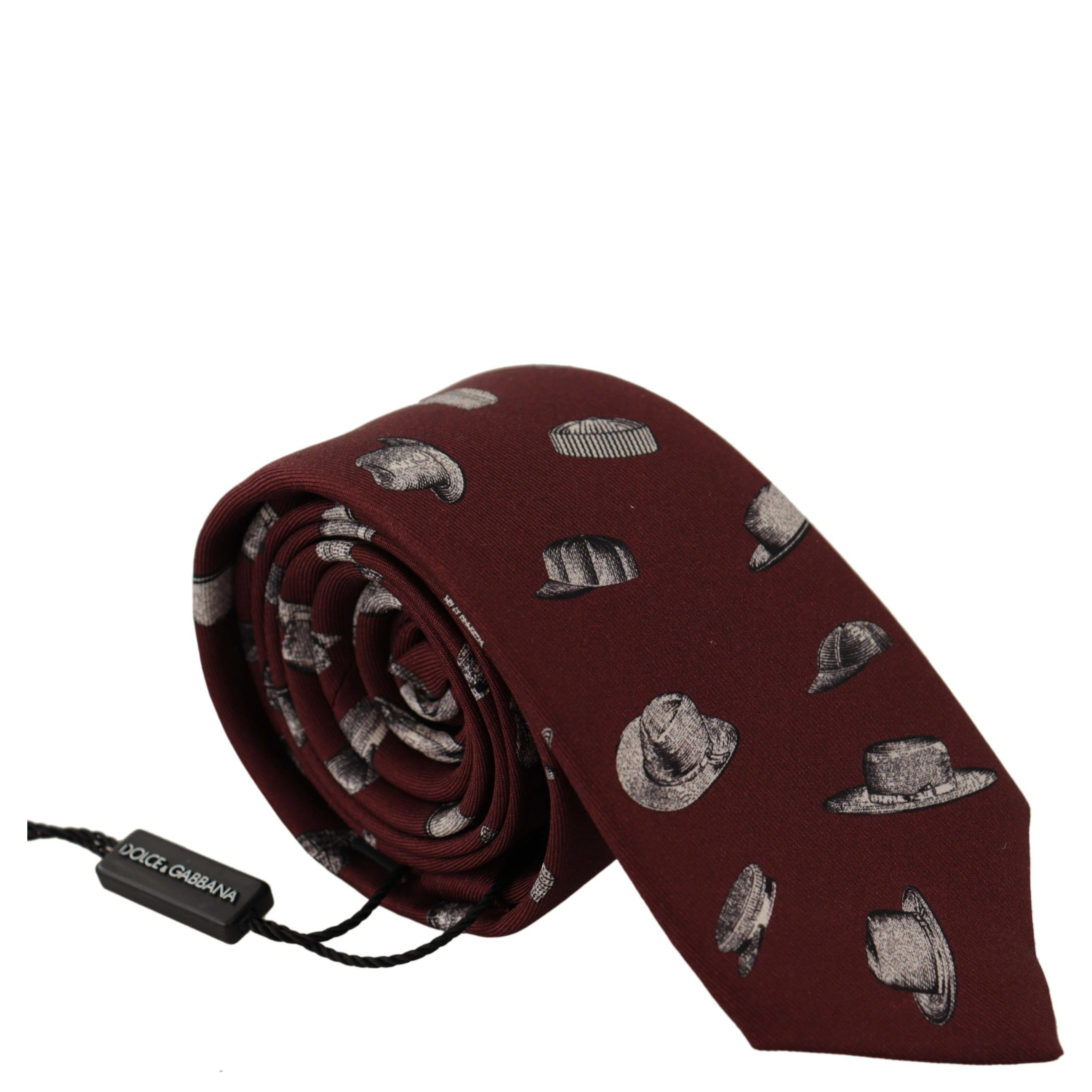 Maroon Hat Pattern 100% Silk Adjustable Accessory Tie