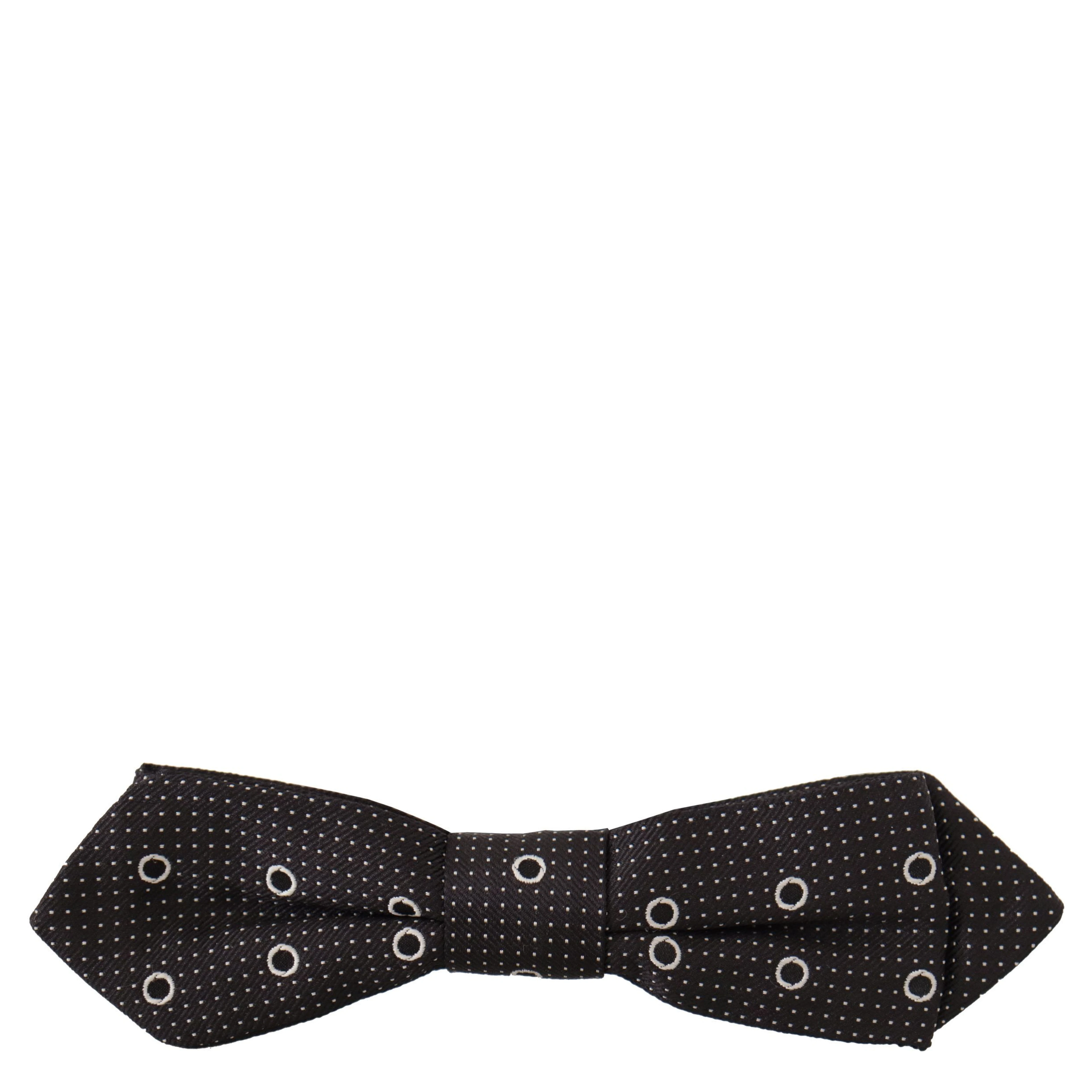 Black White Polka Dot 100% Silk Neck Papillon Tie