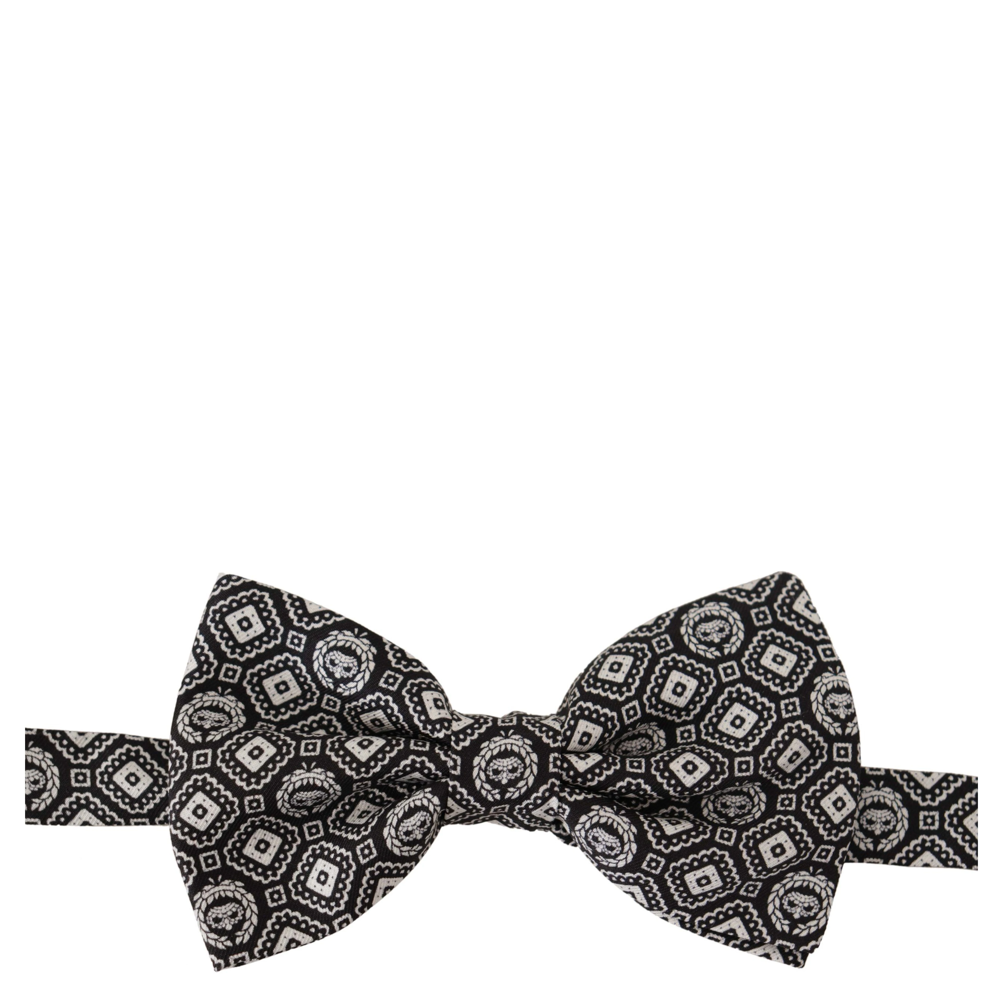 Black white 100% Silk Adjustable Neck Papillon Tie