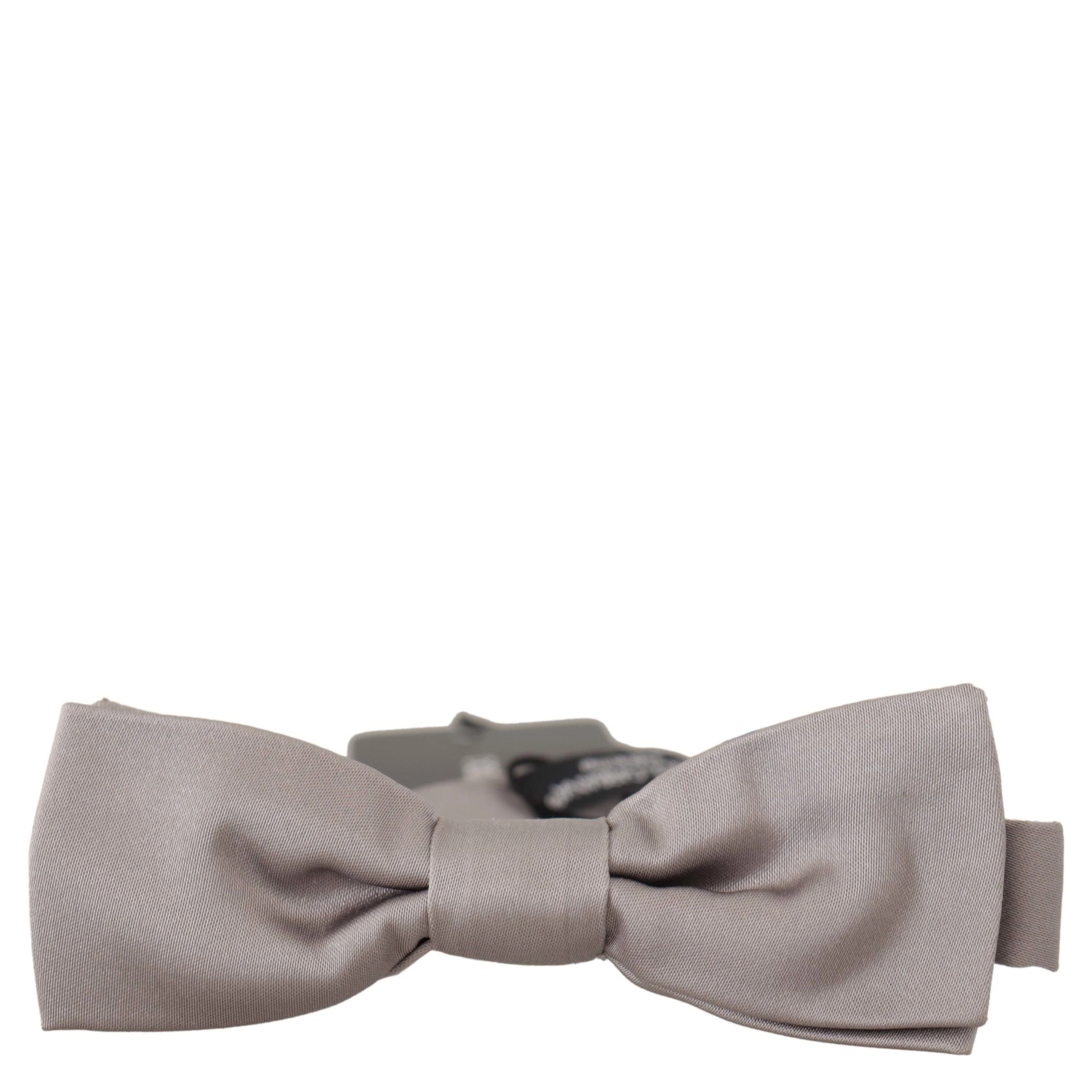 Silver 100% Silk Slim Adjustable Neck Papillon Tie