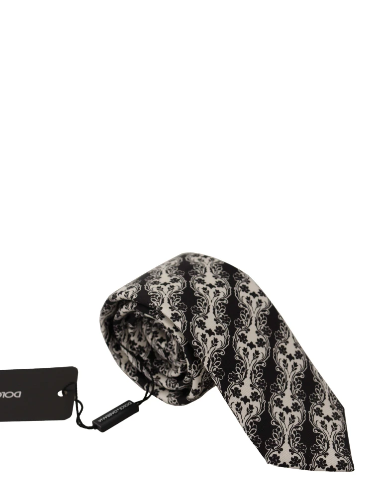 Black White Flower 100% Silk Print Adjustable Accessory Tie