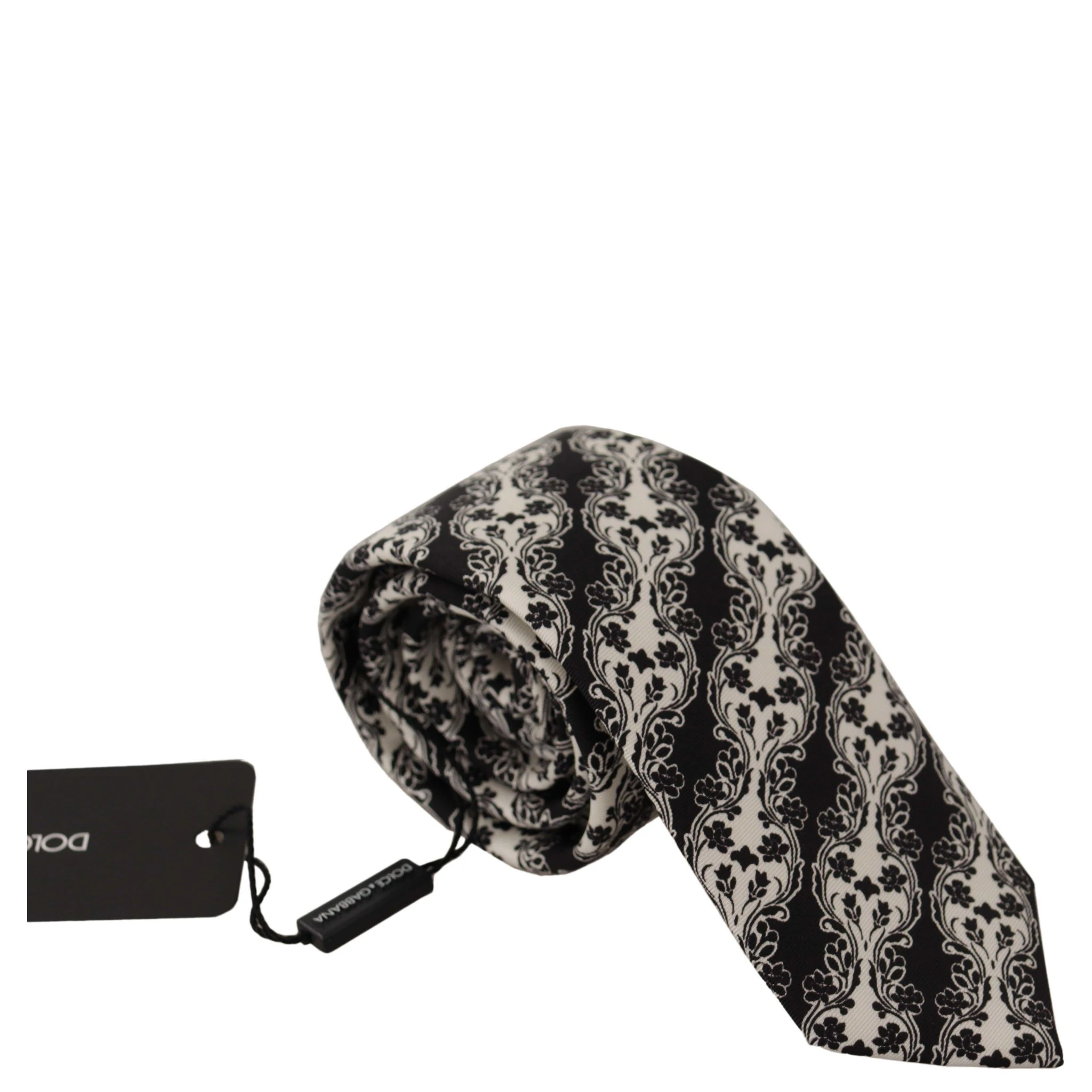 Black White Flower 100% Silk Print Adjustable Accessory Tie