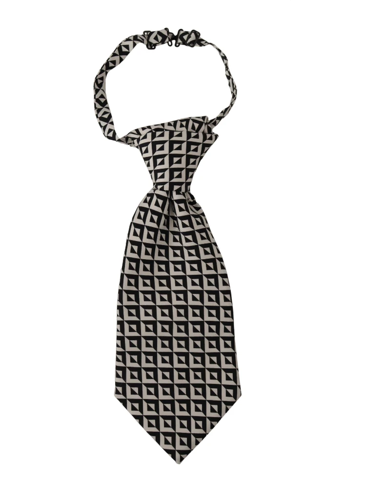Black White Geometric 100% Silk Adjustable Accessory Tie