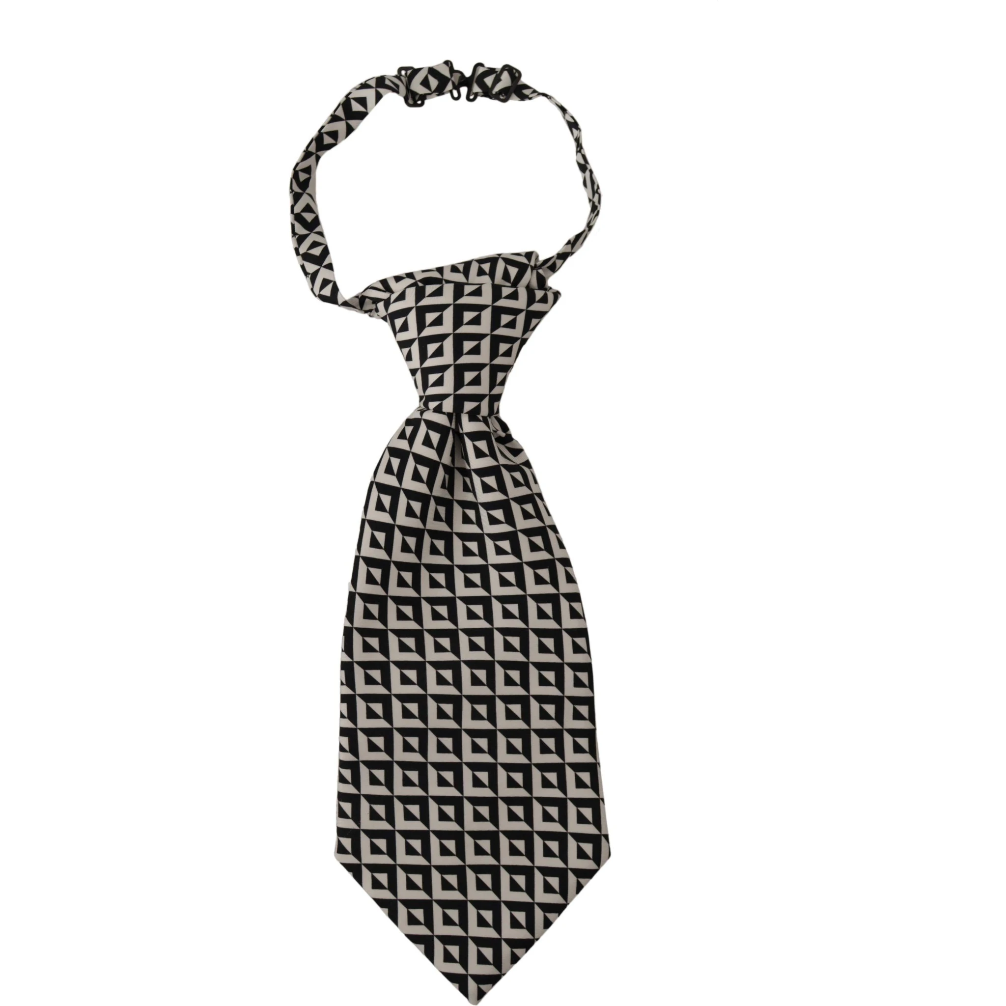 Black White Geometric 100% Silk Adjustable Accessory Tie