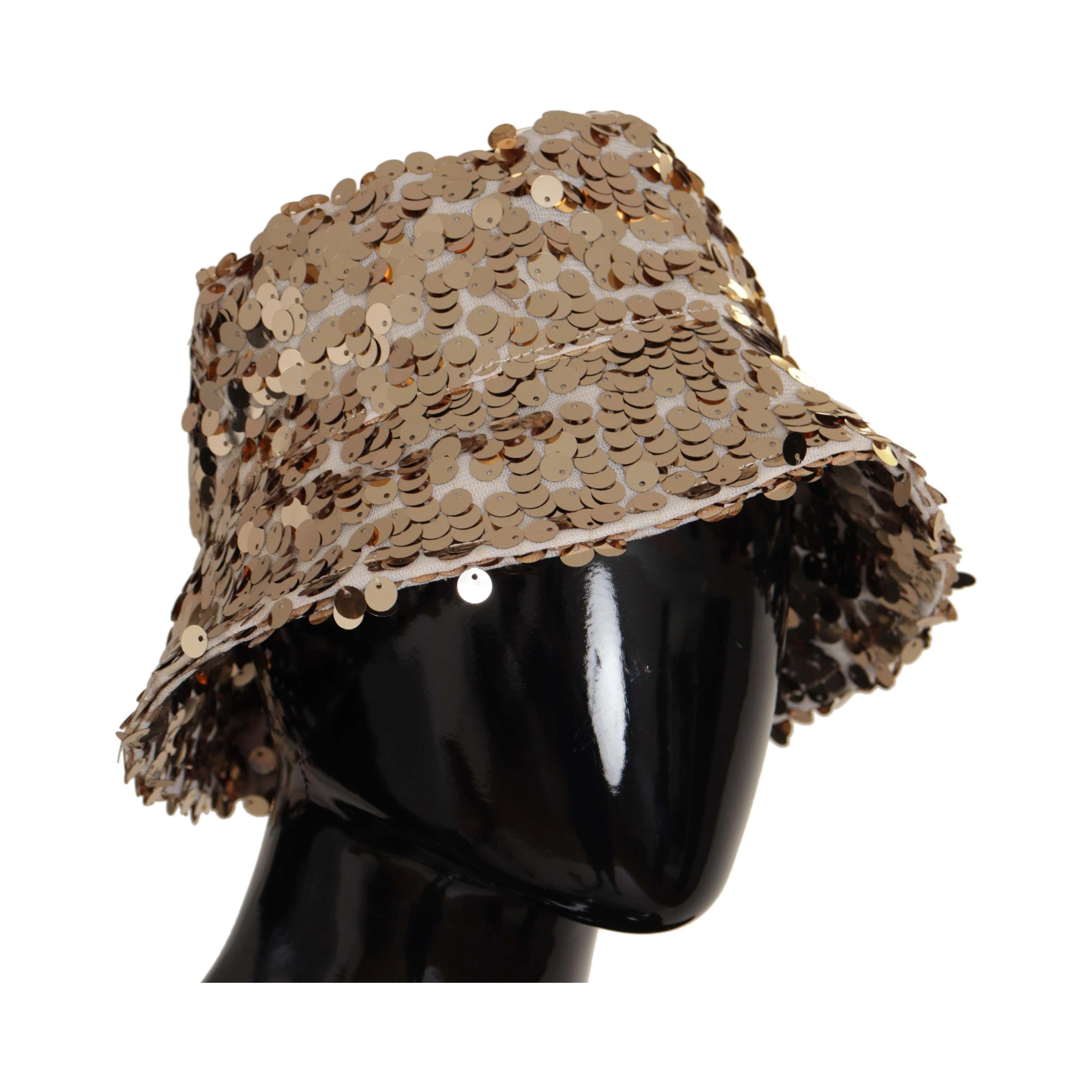 Gold Silk Sequin Embellished Designer Brim Bucket Hat