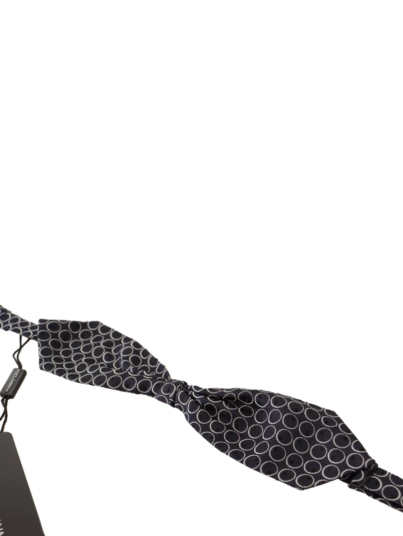Black White Round 100% Silk Neck Papillon  Tie