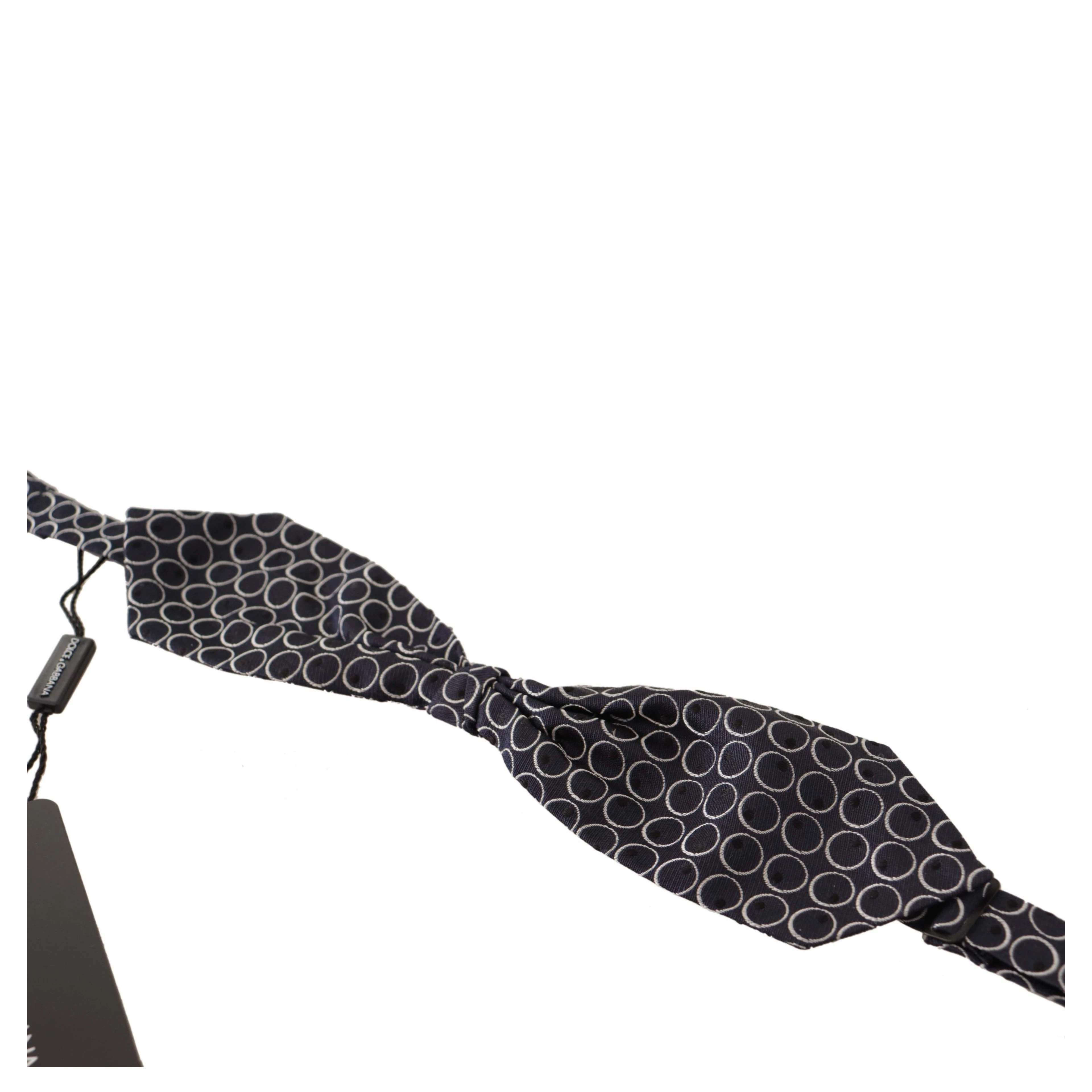Black White Round 100% Silk Neck Papillon  Tie