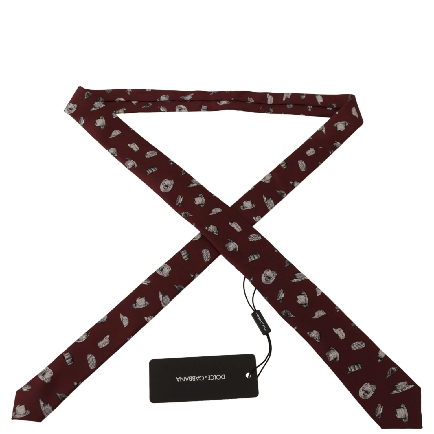 Maroon Hat Pattern 100% Silk Adjustable Accessory Tie