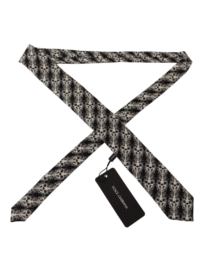Black White Flower 100% Silk Print Adjustable Accessory Tie