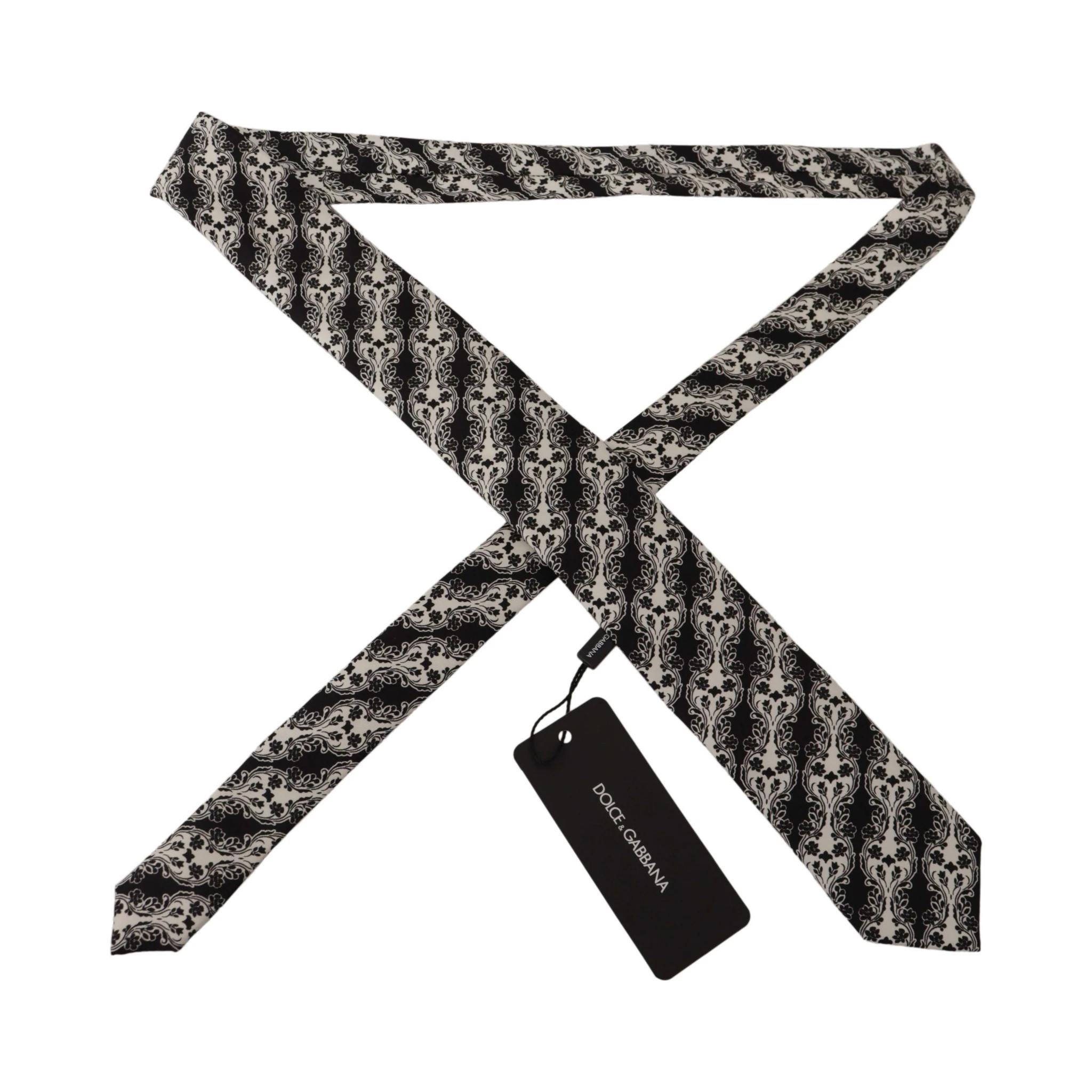 Black White Flower 100% Silk Print Adjustable Accessory Tie