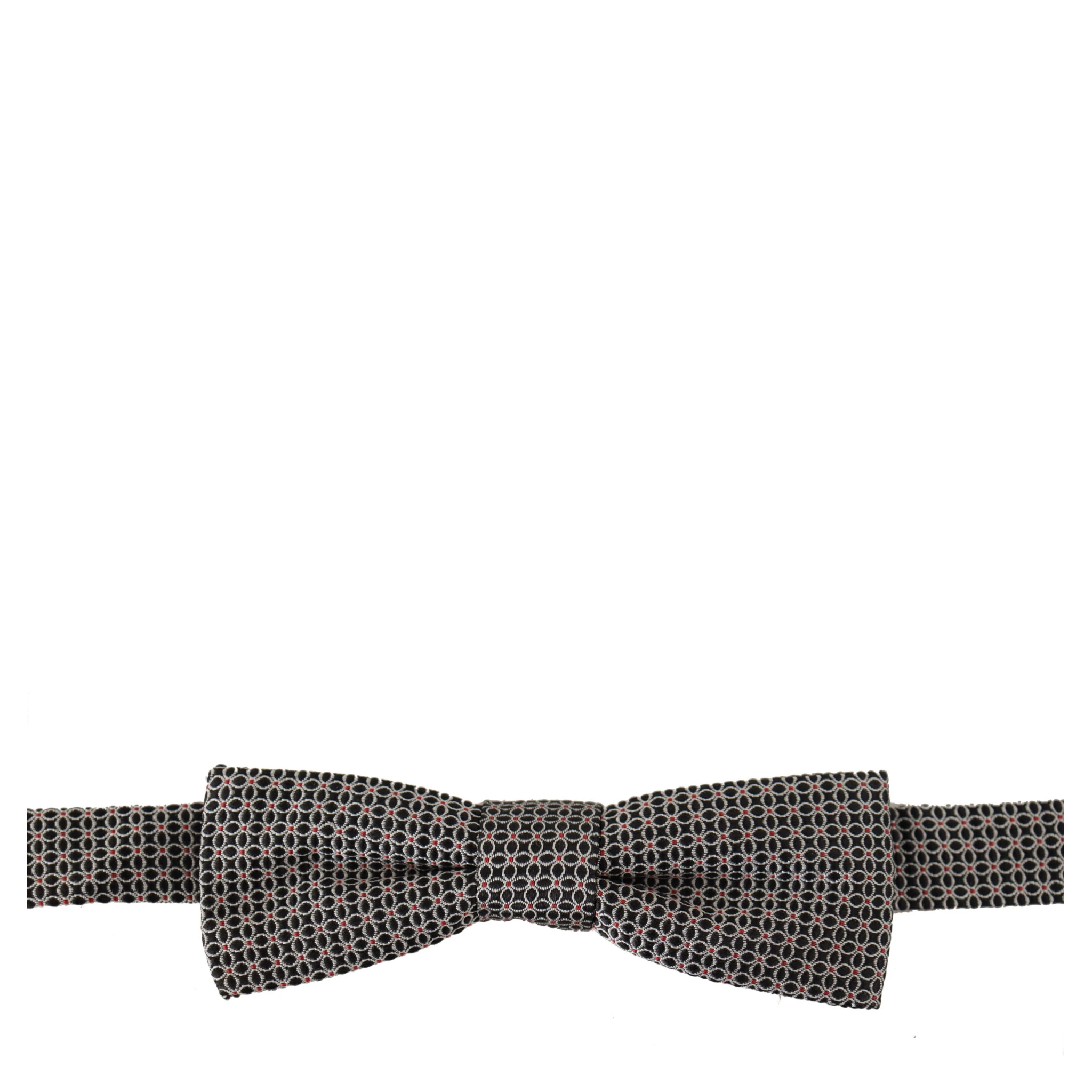 Black White Flower Pattern Silk Neck Papillon Tie