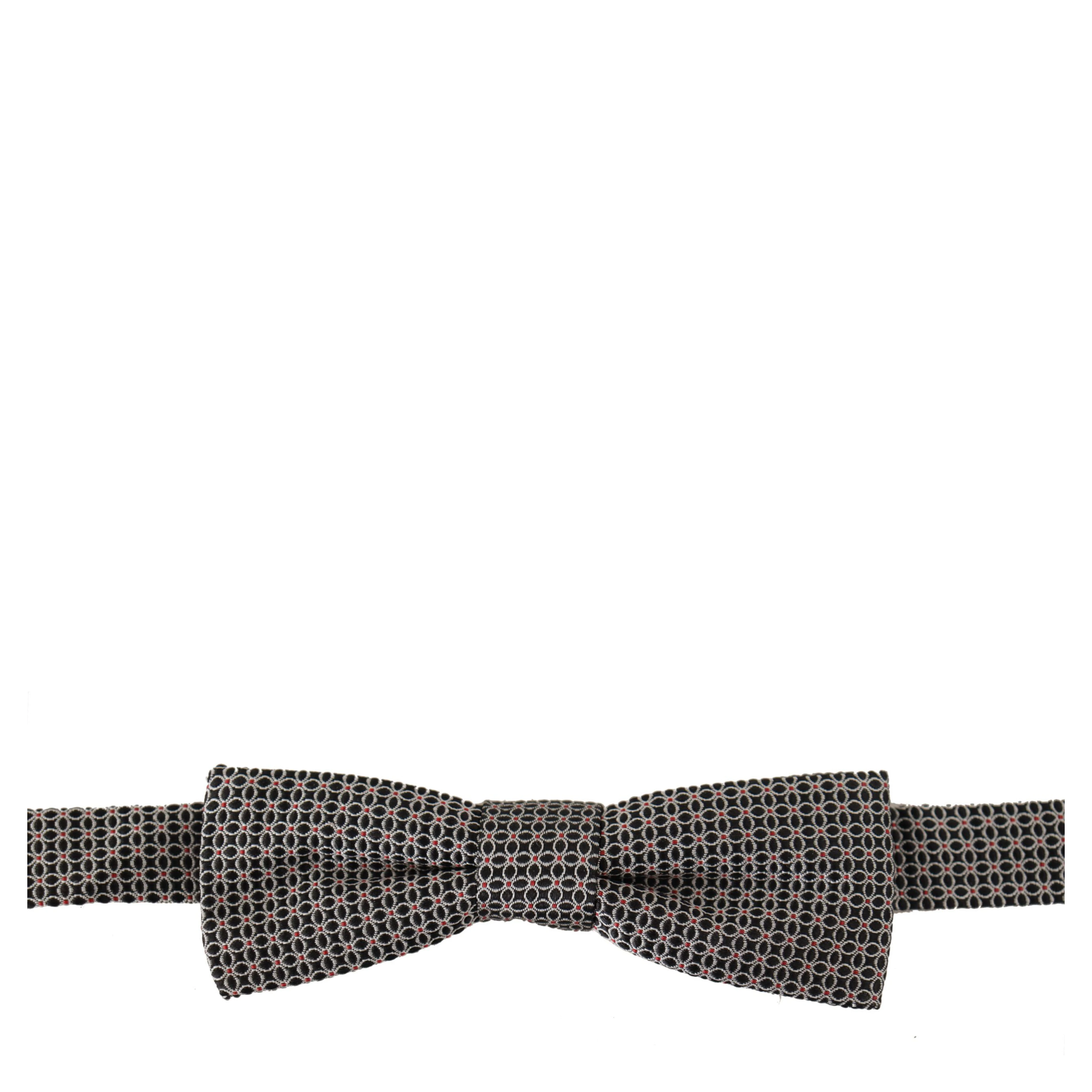 Black White Flower Pattern Silk Neck Papillon Tie