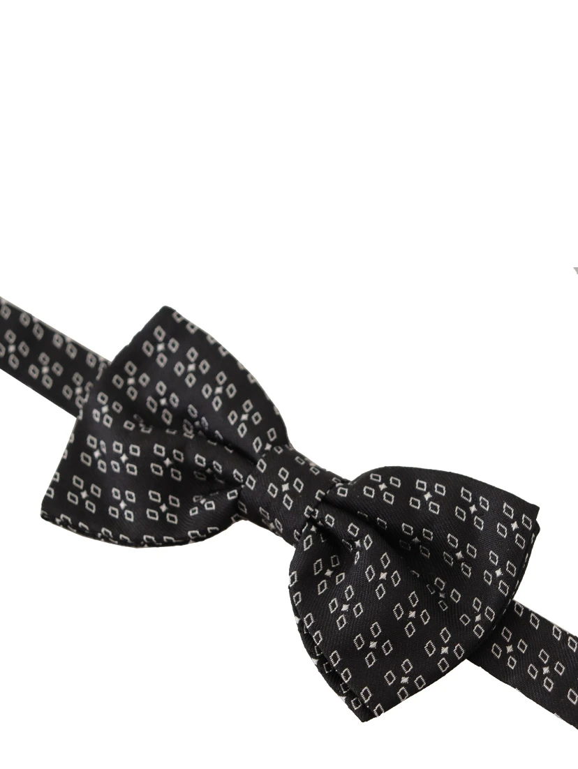 Black White Polka Dot 100% Silk Neck Papillon Tie