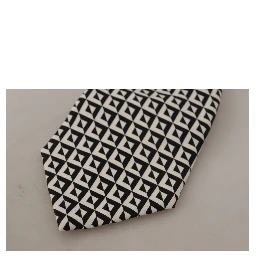 Black White Geometric 100% Silk Adjustable Accessory Tie